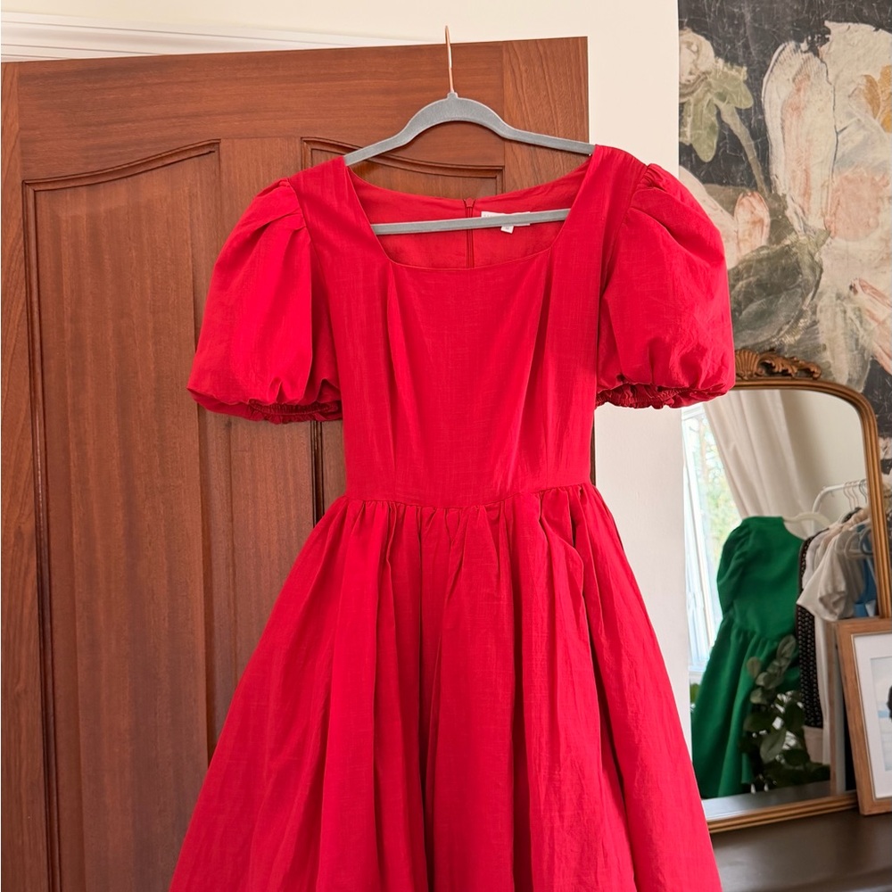 Ivy City Co Red Puff-Sleeve Midi Dress